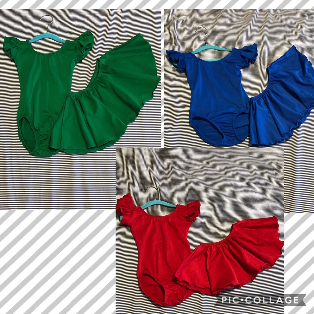 ALL SOLD Leotard & Skirt Set (Red/Blue/Grn)